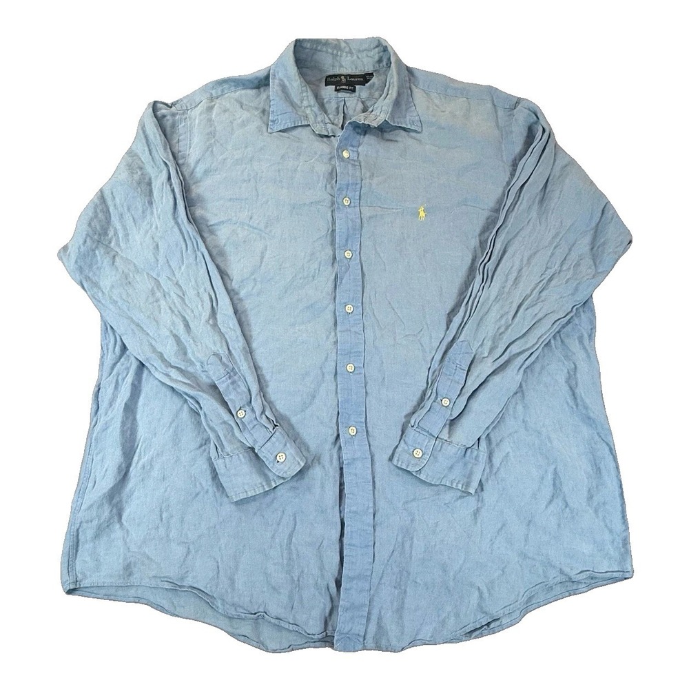 Polo Ralph Lauren Blue 100% Linen Button Down Shirt Mens XXL 710915826002